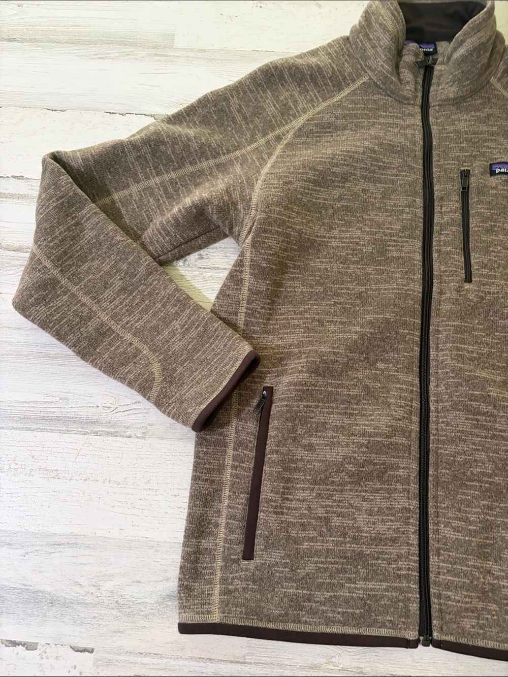 Patagonia Heathered Brown Full-Zip Fleece Jacket Size Medium - Picture 3 of 9